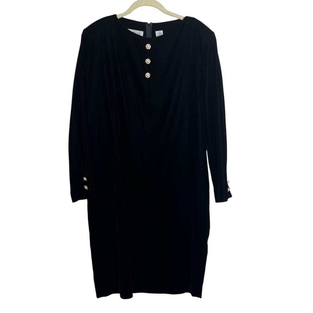 MS Chaus Vintage Velvet Shift Dress Size 10 Black Pearl Rhinestone Buttons